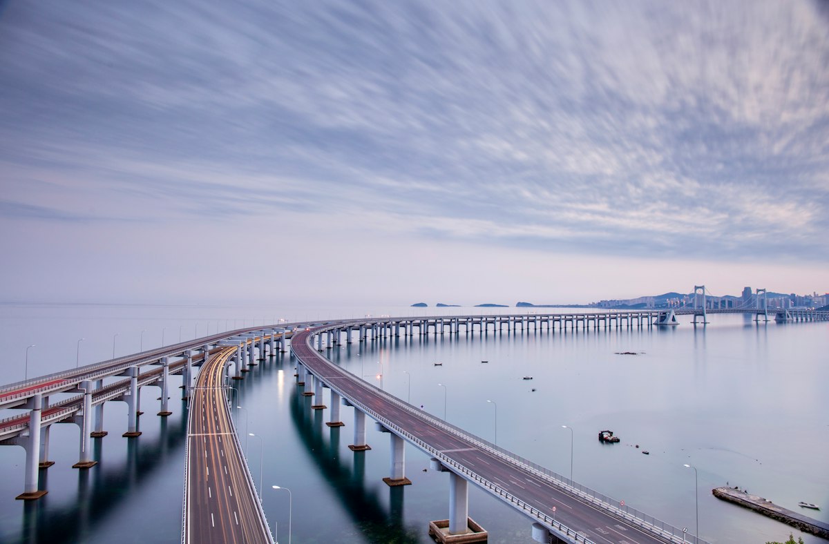 Long bridge crossing the bay