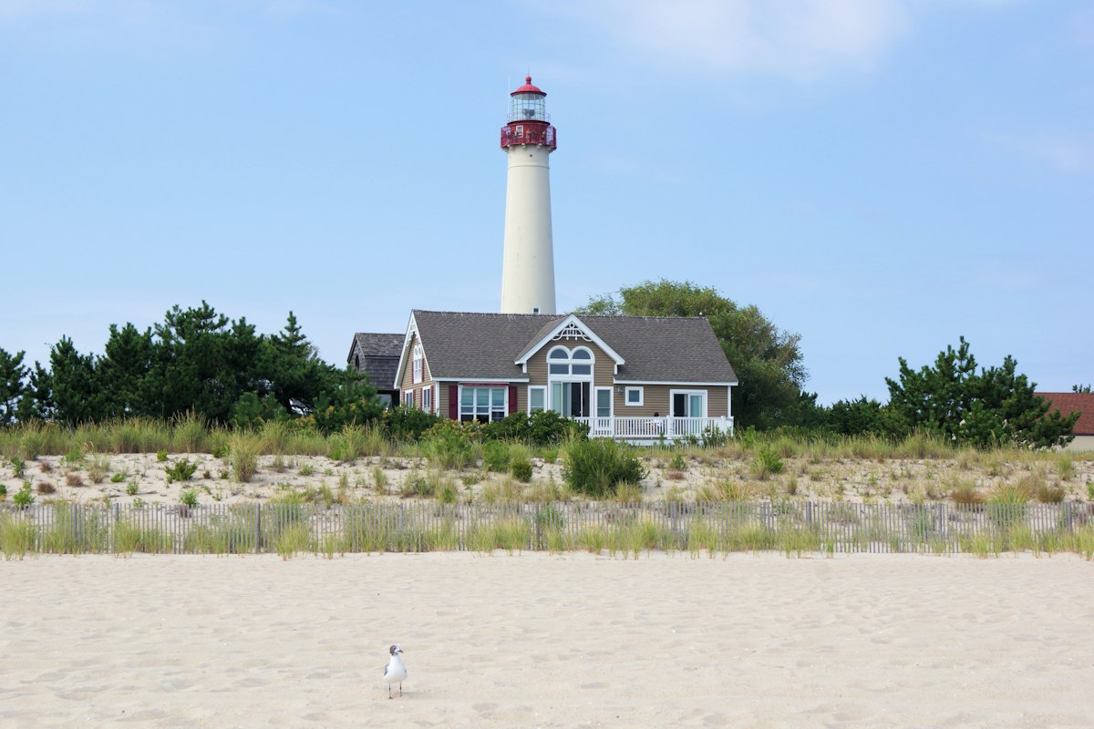 White lighthouse with a red lantern