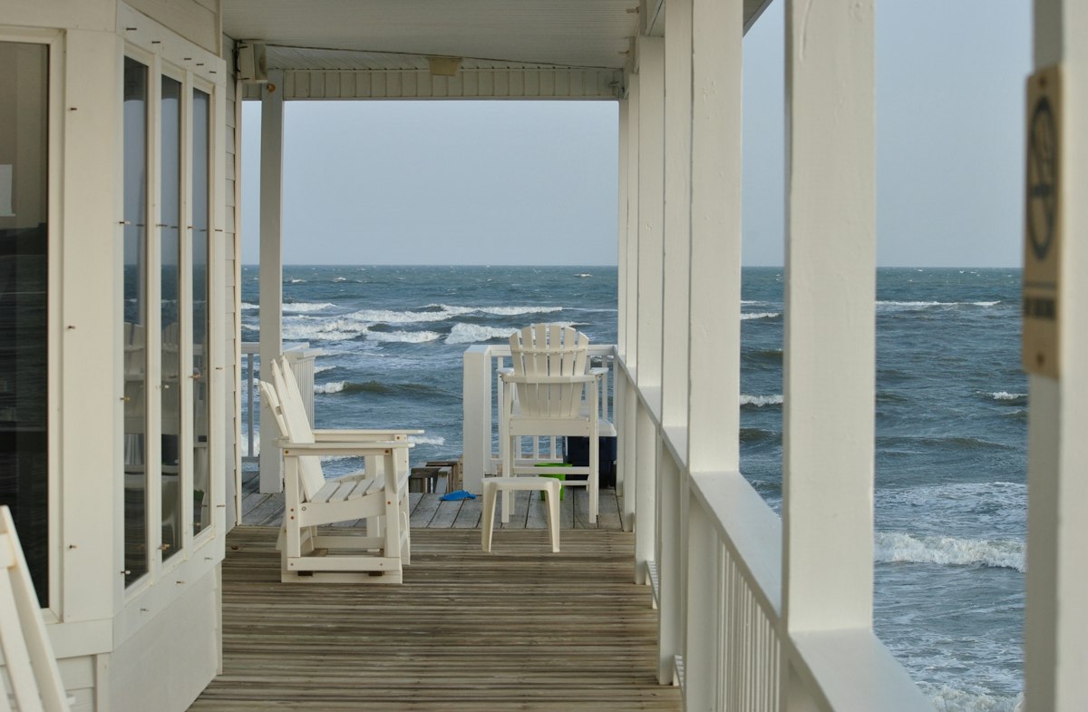 Beach house porch looking out to the ocean