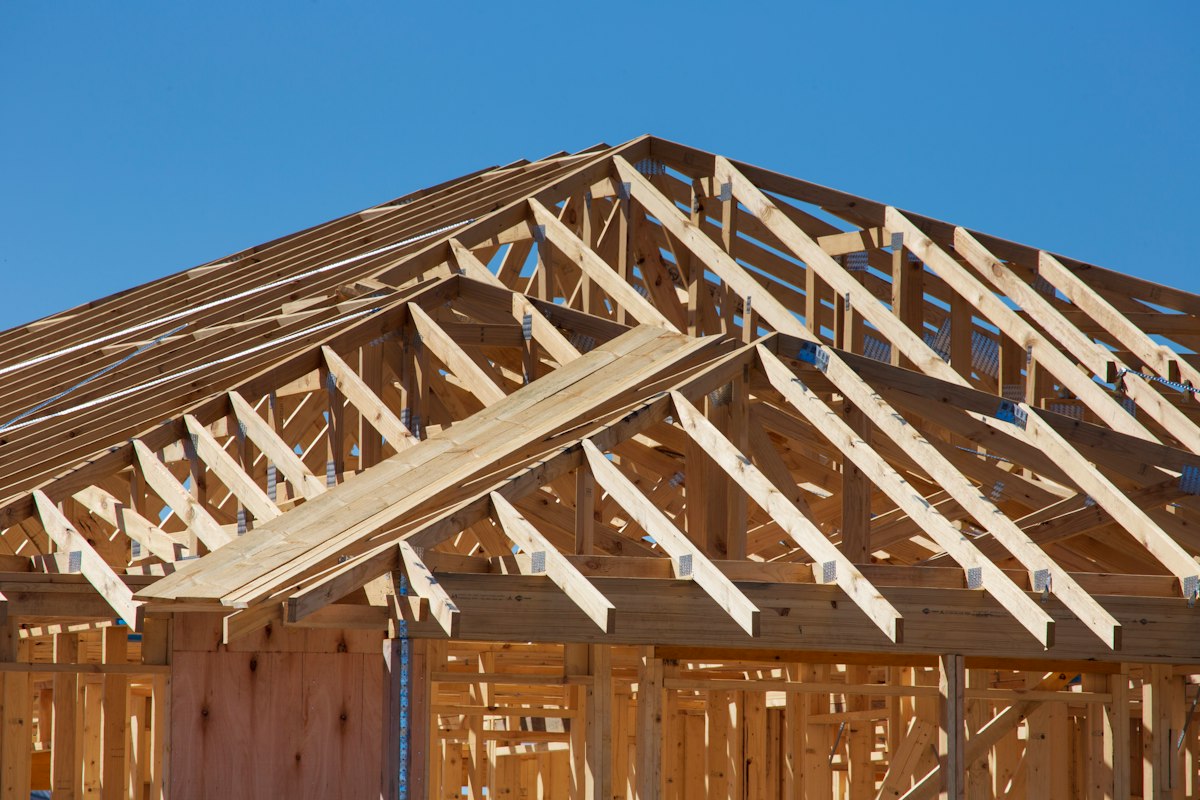 Wood framing of a house under construction