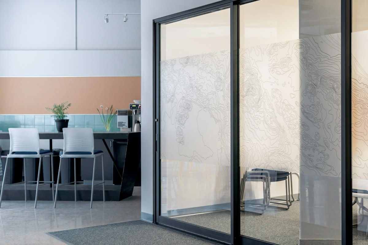 Glass sliding door in a room